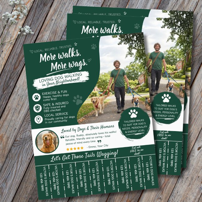 Hundpromenad Husdjur Sittar Affisch  Reklamblad (Dog Walking Business Flyers QR Code)