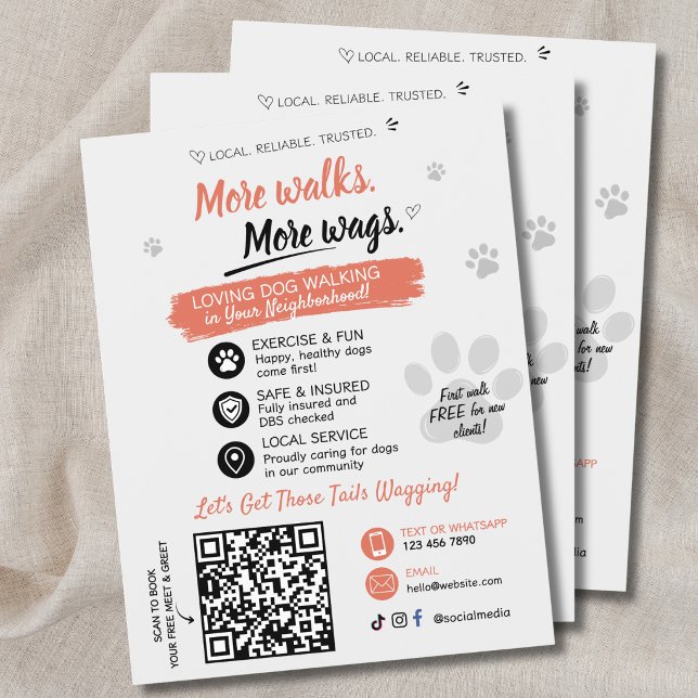 Hundpromenad Husdjurssittarverksamhet Flyers QR-ko (Dog Walking Business Flyers with QR Code)