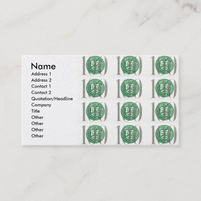 Hundra dollarräkning visitkort (Framsida)