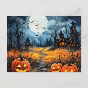 Hundrahus Full Moon fladdermus pumpkins Halloween Helg Vykort