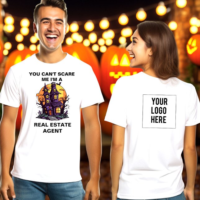 Hundrahus Real Gods Agent Logotyp Halloween T Shirt (Haunted House You can't scare me I'm a real estate agent t-shirt with logo on back)