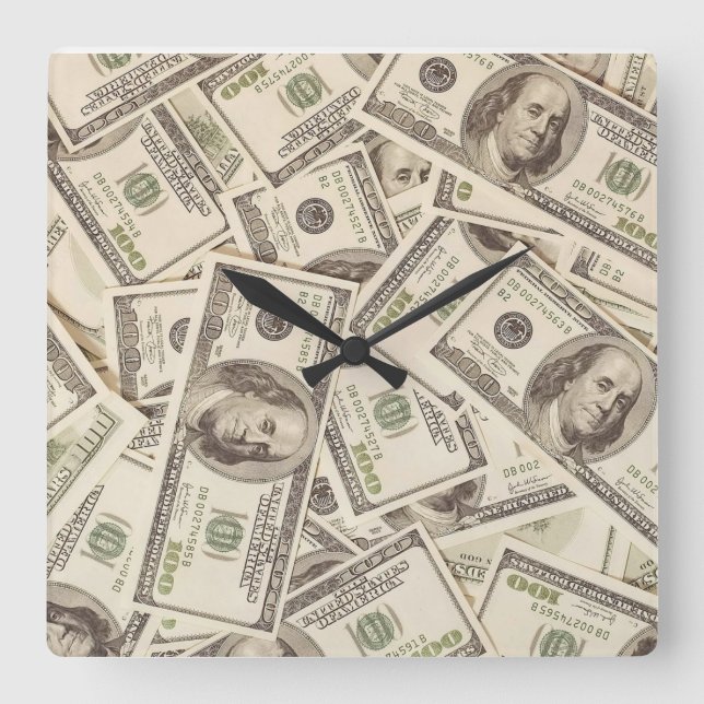 Hundred Dollar Bill Money Clock Fyrkantig Klocka (Framsida)