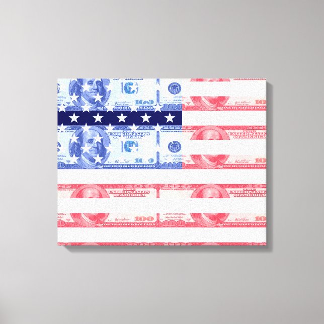 Hundred dollarväxlar amerikan flagga canvastryck (Framsida)