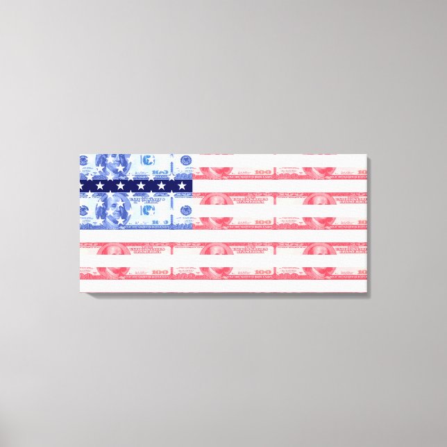 Hundred dollarväxlar amerikan flagga canvastryck (Framsida)