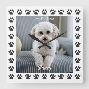 Hund's Photo, Namn, My Best Friend, Tass avtryck Fyrkantig Klocka