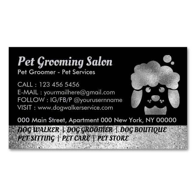 Hundsalong silver bad spa magnetiska visitkort (Framsida)