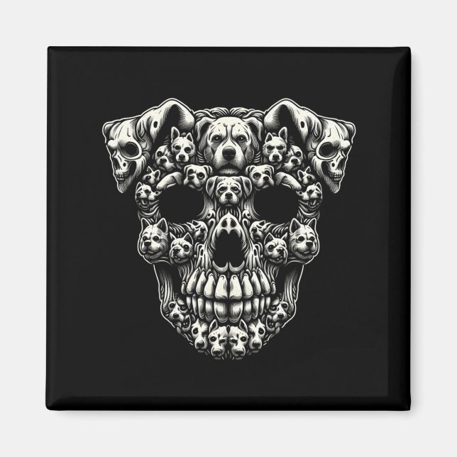 Hundskalle Röntgen Halloween Skelett Svart Lång Magnet (Framsidan)