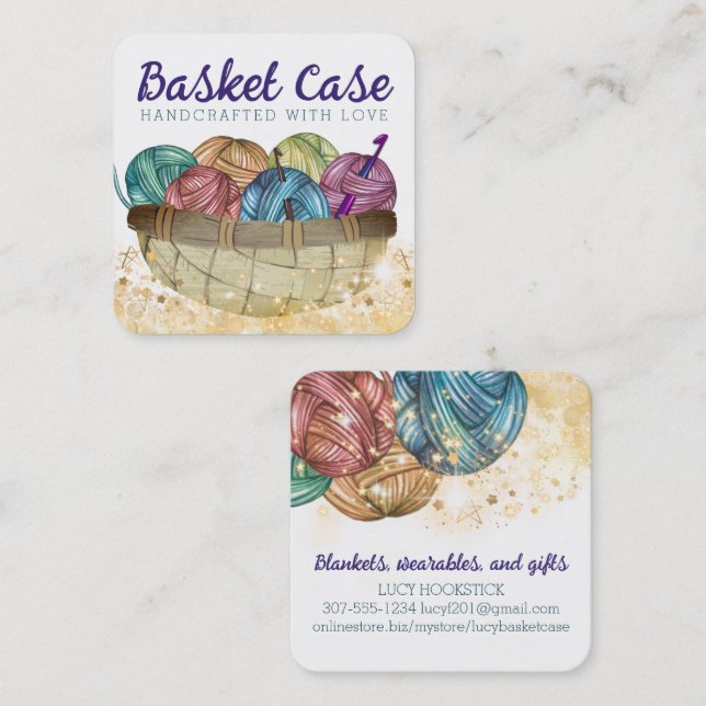 Hundsponsbåtar av basket crochet krok fyrkantigt visitkort (Fram/baksida)