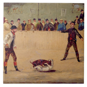Hundstridighet (olja på papper) kakelplatta
