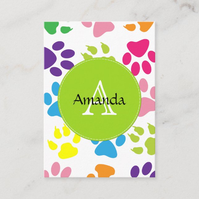 Hundtassar, slingor, tass avtryck - röd blåttgrönt visitkort (Framsida)