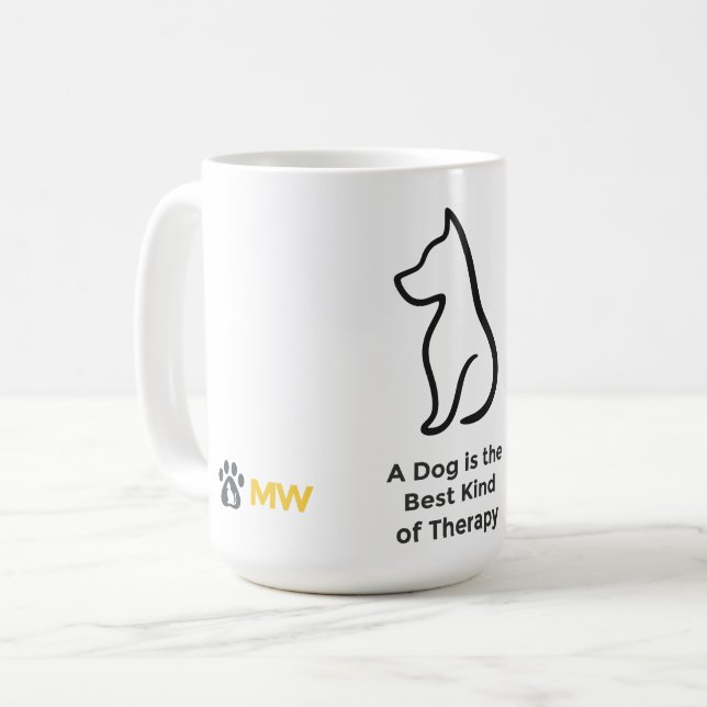 Hundterapimugg – minimalistisk husdjurslinjekonst  kaffemugg (Framsida vänster)
