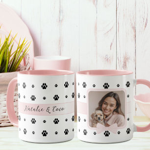 Hundvalk Rosa Båge Anpassad Foto och Text Mugg