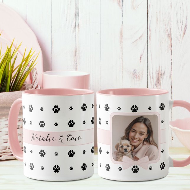 Hundvalk Rosa Båge Anpassad Foto och Text  Mugg (Skapare uppladdad)