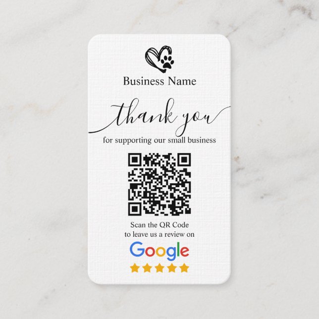 Hundvård Google Recensionsförfrågningskort QR-kod Visitkort (Framsida)
