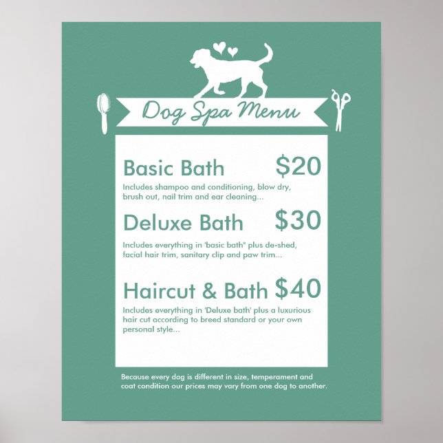 Hundvård Spa Meny - Anpassningsbar Poster (Framsidan)
