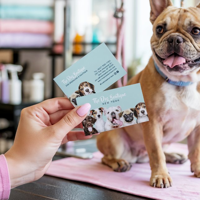 Hundvårdsboutique husdjursvakt söt valp skript visitkort (Dog grooming boutique pet sitter cute puppy script)