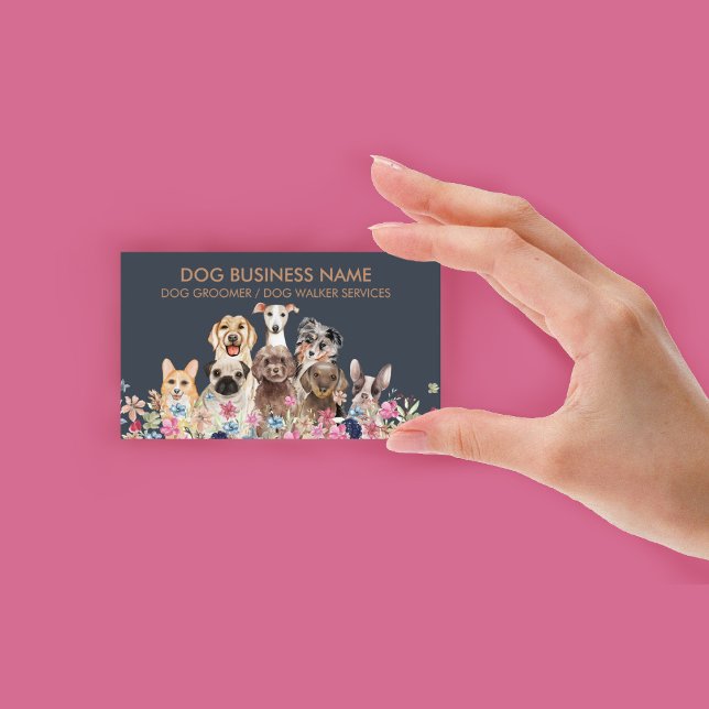 Hundvårdsbutik husdjurs sitter unghund promenadled visitkort (Dog grooming boutique pet sitter puppy walker business card)