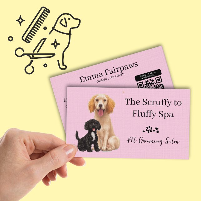 Hundvårdssalong Husdjursvårdskort med QR-kod  Visitkort (Pet Grooming, Pet Spa business card)