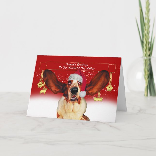 hundwalker christmas-helgdag kort med basset houn (Framsida)