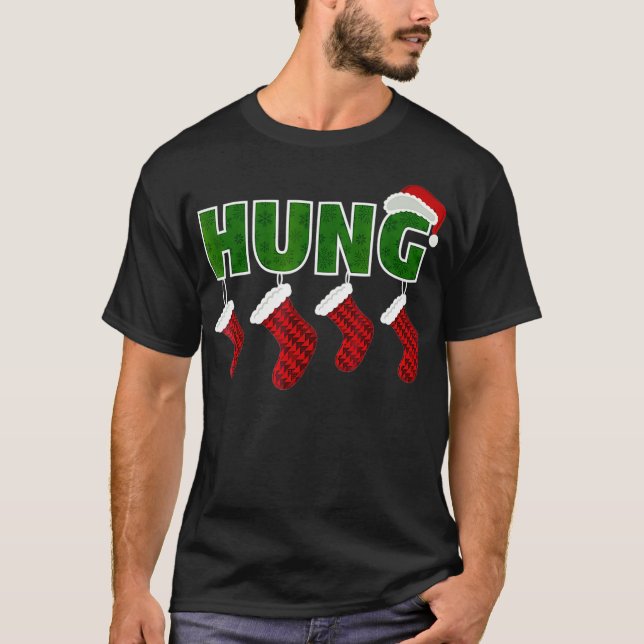 Hung - Funny Gay julshirt T Shirt (Framsida)