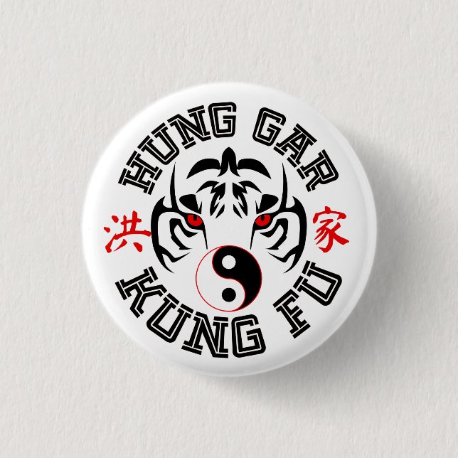 Hung Gar Kung fu Tiger med Yin Yang Symbol Knapp (Framsida)