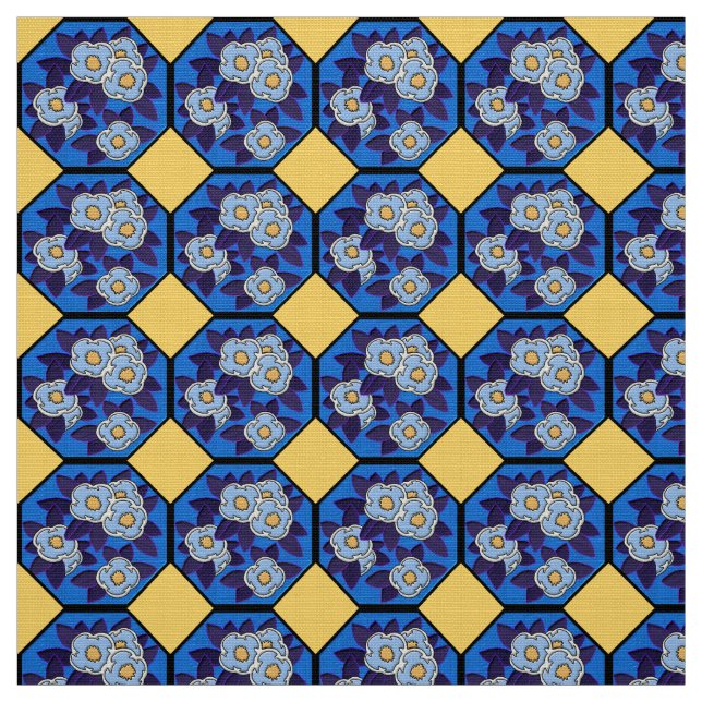 Hungarian Art Deco Royal Blue and Yellow Tyg (Provkarta)