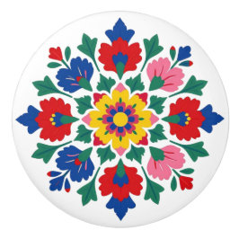 Hungarian Kalocsa Floral Folk Art Ceramic Knob Knopp