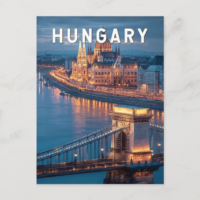 Hungary Illustration Travel Art Vintage Vykort (Framsida)