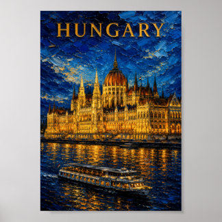 Hungary: Night Glow Budapest Art Souvenir Poster