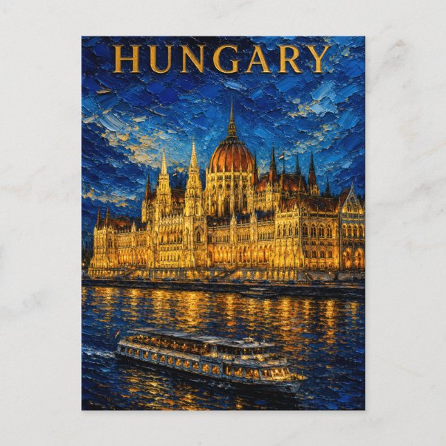 Hungary: Night Glow Budapest Art Souvenir Vykort (Framsida)