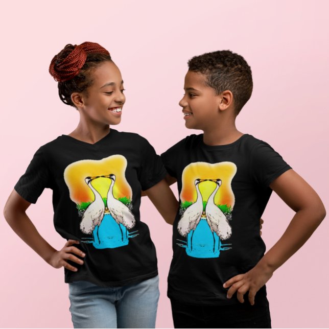 Hungfåglar i Cranes i Kärlek Kids Tee (Whopping Cranes in Love Light Colored Kid's T-Shirt)
