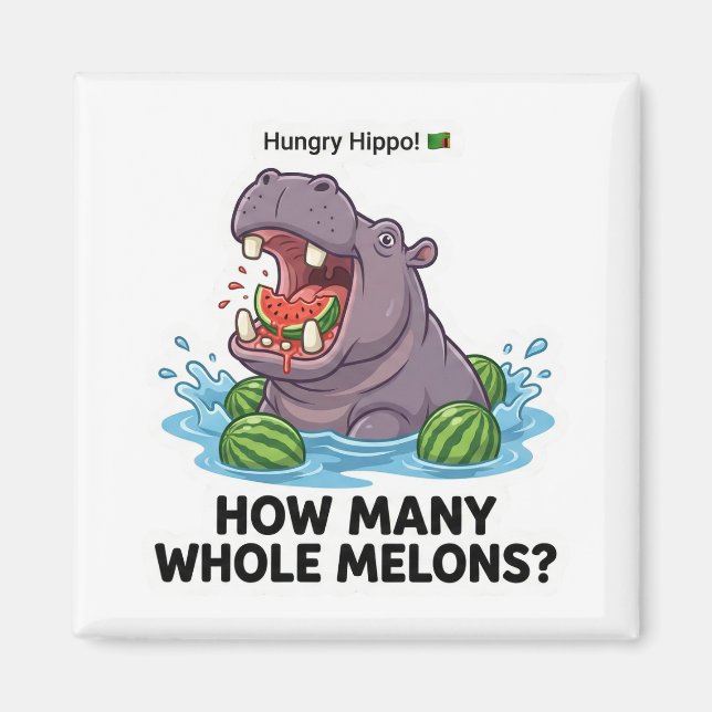 Hungrig Flodhäst Vattenmelon Magnet (Framsidan)