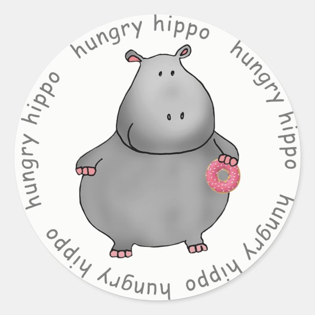 Hungrig Hippo Runt Klistermärke (Framsida)