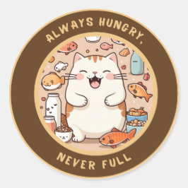 Hungrig Kat Sticker - Kawaii Humor Design Runt Klistermärke