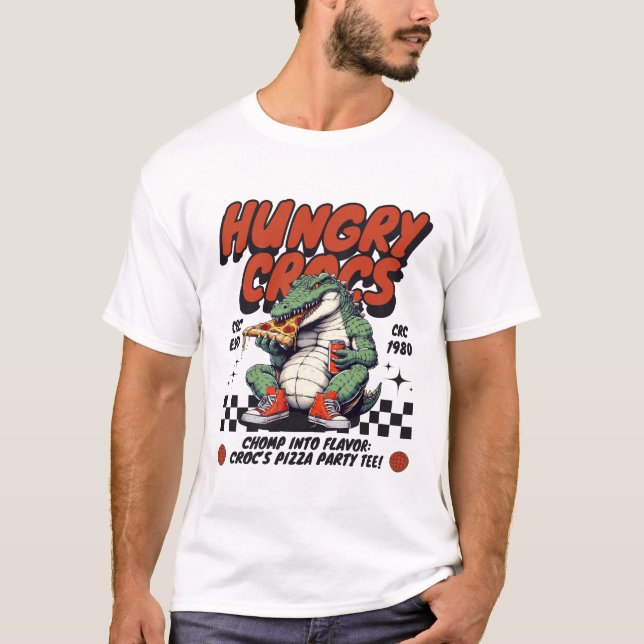 Hungrig Krokodil (pizza) T Shirt (Framsida)