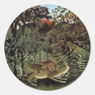 Hungrig lejon av Henri Rousseau, Vilda djur från f Runt Klistermärke