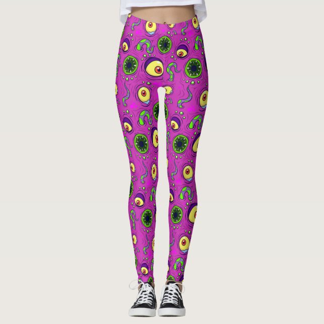 Hungrig monster Seamless Mönster Leggings (Framsida)