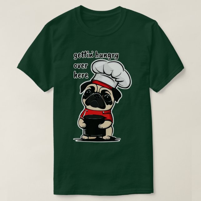 Hungrig Pug Holdingmatskål T Shirt (Design framsida)