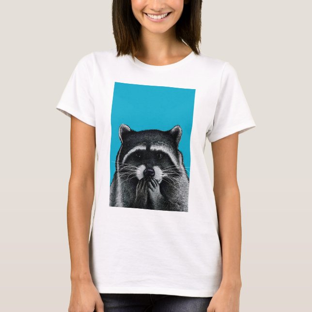 Hungrig Raccoon på blått T-shirt (Framsida)