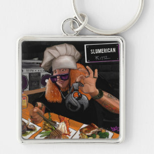 Hungrig Rittz Keychain konst vid himmelunder Fyrkantig Silverfärgad Nyckelring