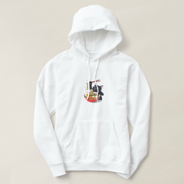 "Hungrig svart katt med ramen" Hoodie (Design framsida)