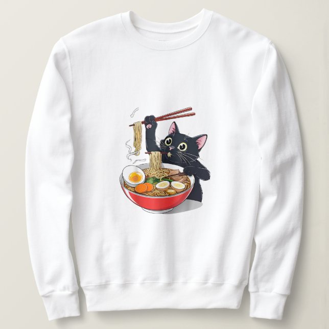 "Hungrig svart katt med ramen" T Shirt (Design framsida)