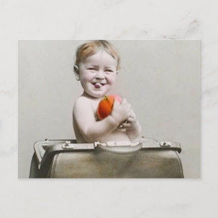 Hungriga Baby Cute Little Peach in Handbag Vintage Vykort