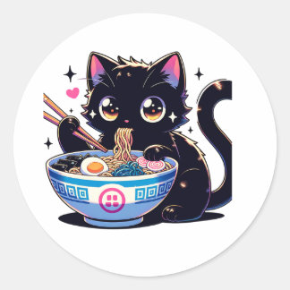 Hungriga kattslurping Noodles Runt Klistermärke