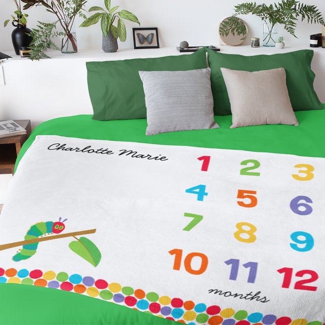 Hungriga vattenpelaren | Månadsmilstolpe i Baby Fleecefilt (Blanket on bed)
