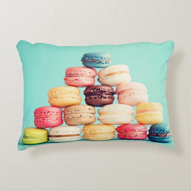 Hungrigt Macaron, hipster, multifärgad, Prydnadskudde (Framsidan)