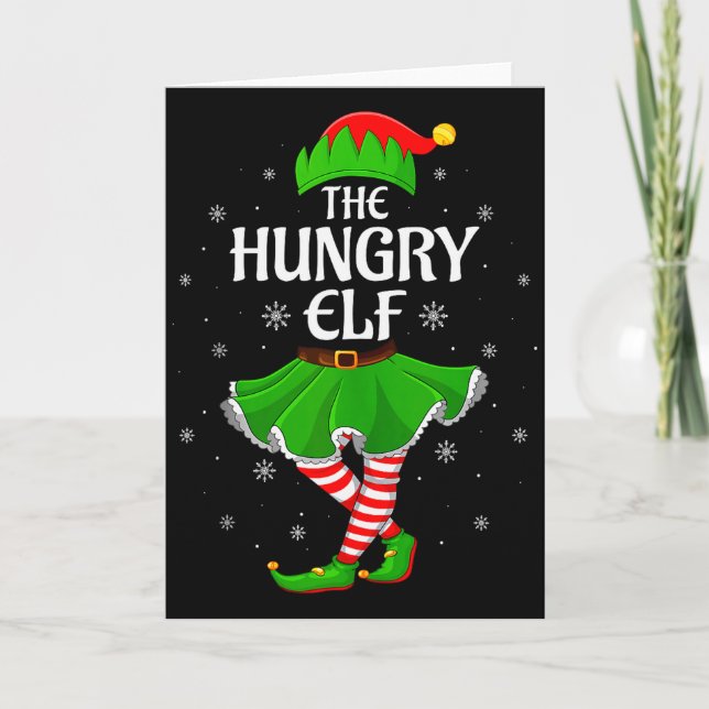 Hungry Elf Christmas Family Girls Women Elf Squad  Kort (Framsida)