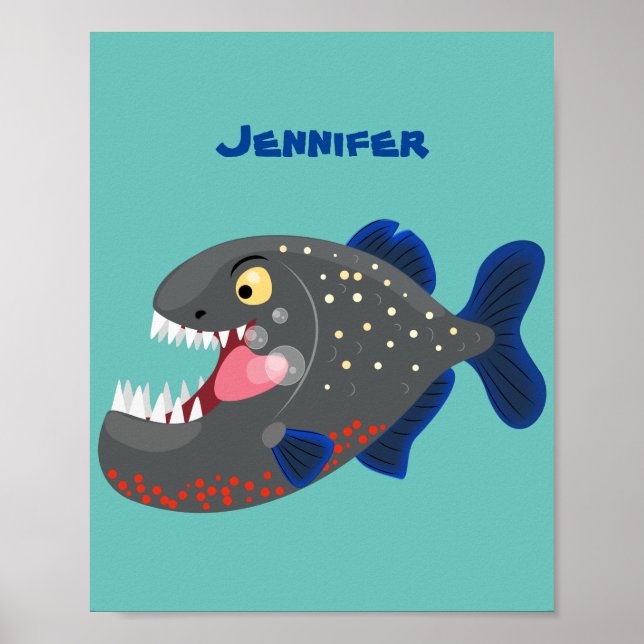 Hungry funny piranha cartoon illustration poster (Framsidan)