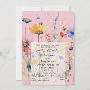 "Hunny" Wildblomme Pastel Rosa Girl Baby Shower Inbjudningar