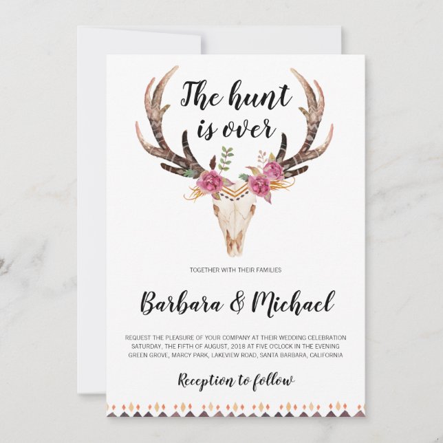 Hunt är Landsbyggsbröllopet Över Antlers & Skull Inbjudningar (Framsida)